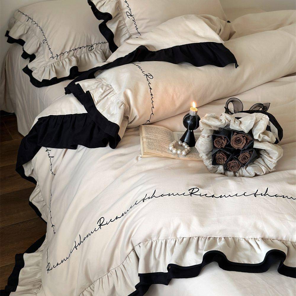 轻奢小众欧式复古贡缎磨毛圆角贴边床单被套枕套秋冬四件套