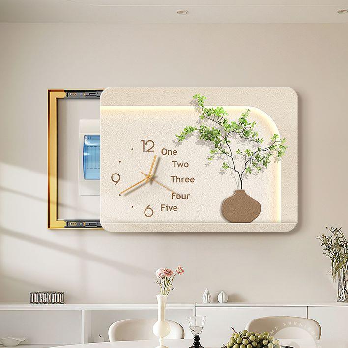 电表箱装饰画带钟表配电箱遮挡时钟挂画奶油风多媒体盒弱电箱壁画