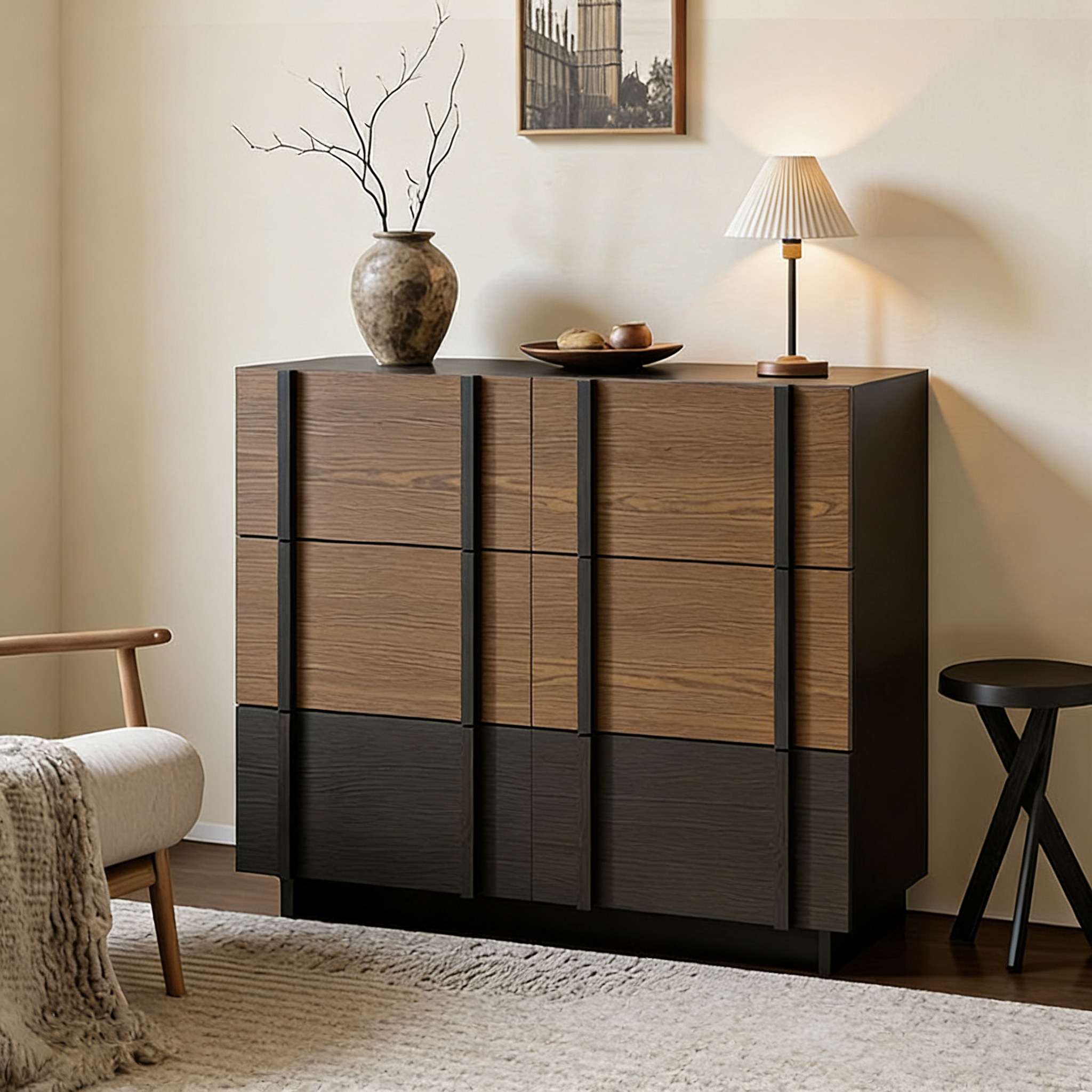 中古风拼色斗柜餐边柜靠墙一体储物柜客厅收纳置物斗柜抽屉柜矮柜,住宅家具,餐边柜,淘宝优惠券,粉丝福利购,淘宝优惠卷