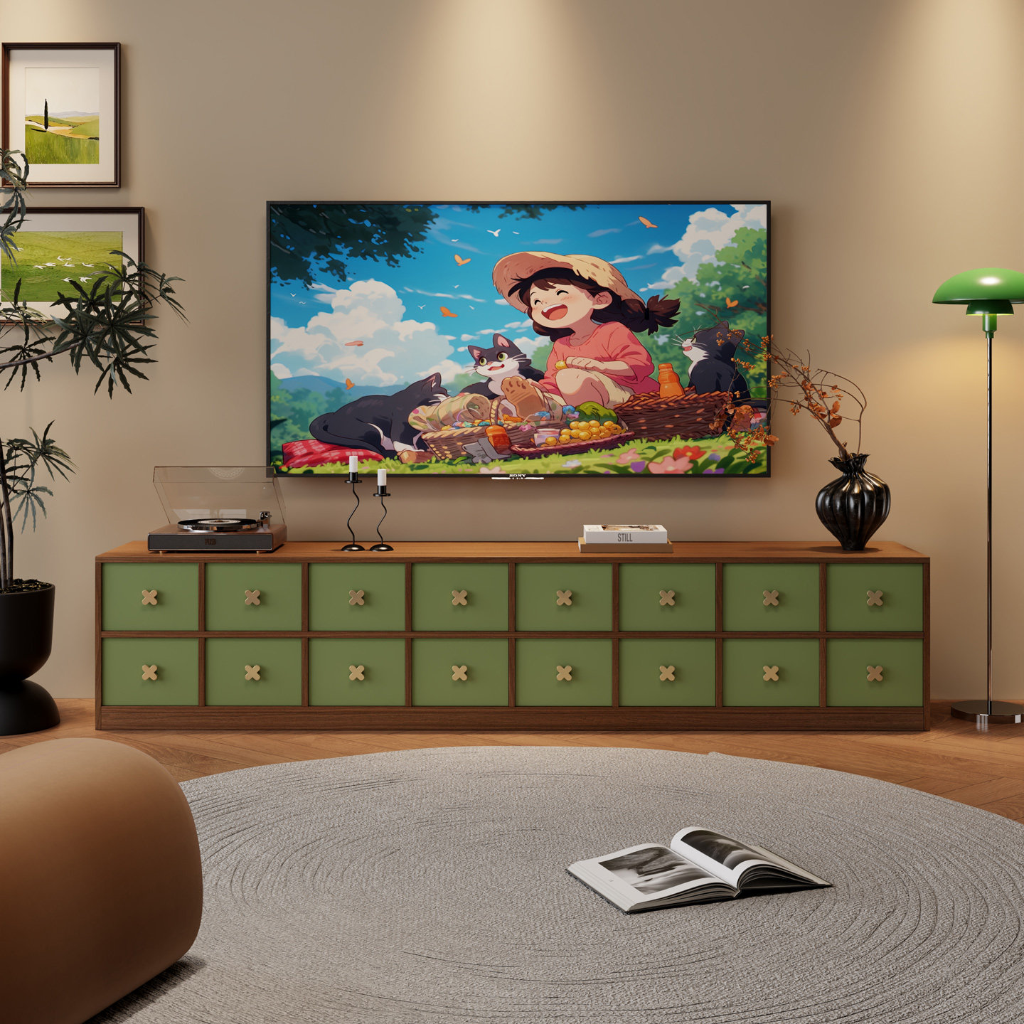 电视柜客厅家用实木落地柜子储物柜2025新款中古风小户型电视机柜