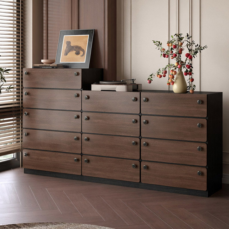 实木斗柜胡桃色卧室靠墙储物柜客厅抽屉柜大容量复古床尾六八斗柜
