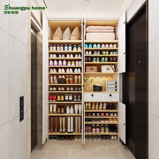 实木鞋柜2025新款爆款大容量电梯口带锁家用入户门口楼道收纳定制