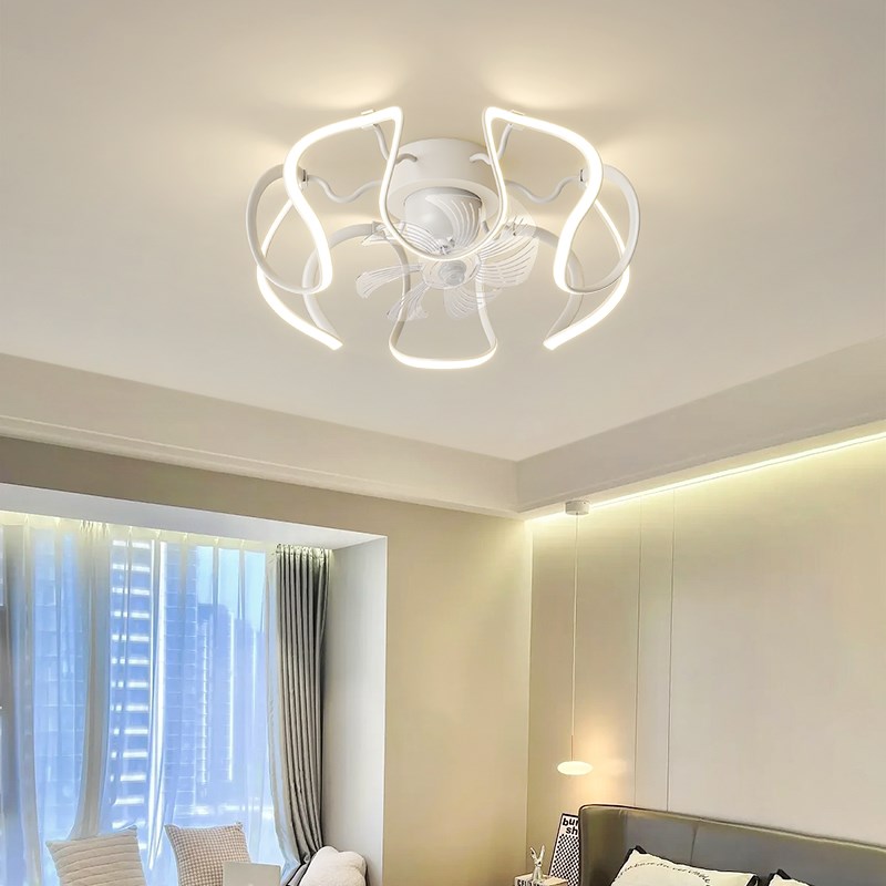 卧室风扇灯轻奢简约主卧书房餐H厅摇头风扇灯花形吸顶灯