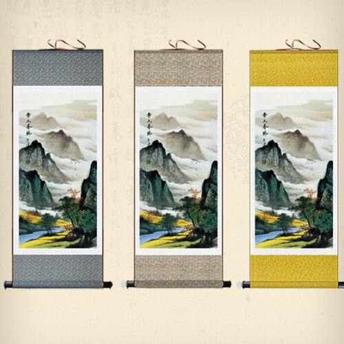 云山春晓风景图丝绸卷轴画办公室书房装饰画中式竖款国画山水挂画