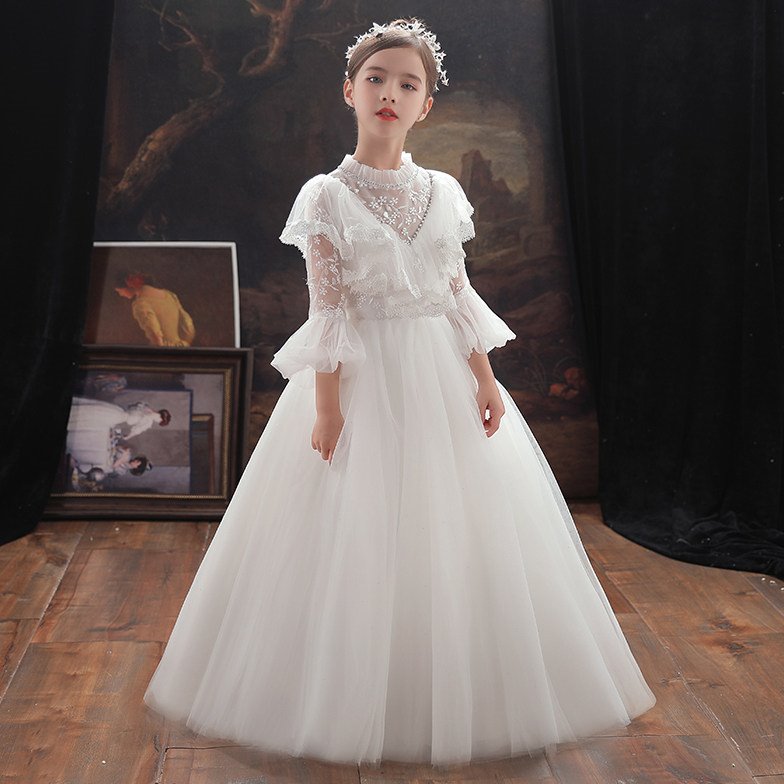 儿童晚礼服女童蓬蓬公主裙高定小孩花童长婚纱生日钢琴演出服洋气