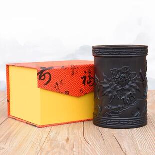 黑檀木笔筒复古雕刻中国风笔筒工艺品摆件商务办公实木笔筒
