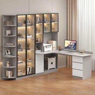 实木轻奢转角书桌书架一体电脑桌书柜组合卧室家用学生学习桌写字