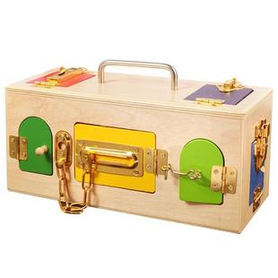 蒙特梭利木制锁箱幼儿园科教早教益智锁盒玩具蒙氏开锁木质教具