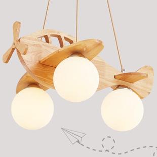 新款 创意现代简约led木艺飞机吊灯 儿童房灯男孩女孩卧室北欧风格