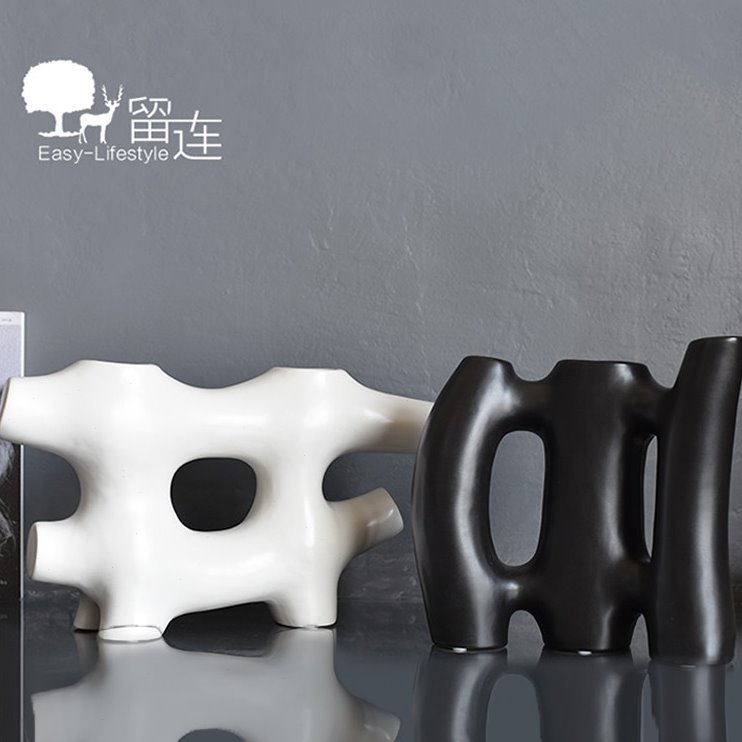 极简创意黑白花瓶样板间售楼部客厅电视柜茶几隔断书房桌面摆件