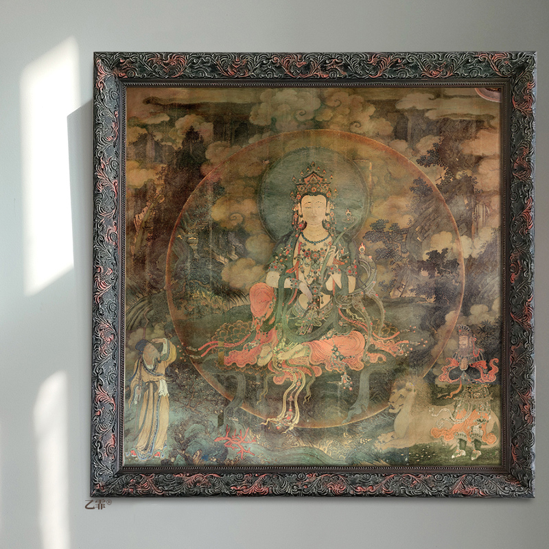 桔子格调 水月 普贤 文殊 菩萨BA法海寺壁画客厅玄关佛缘挂画装饰