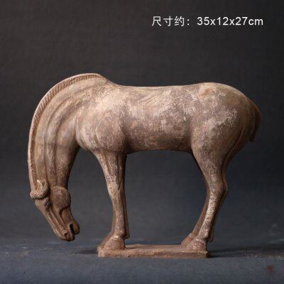 唐代陶瓷马艺术品摆件手工仿古做旧陶马古董收藏酒柜玄关装饰