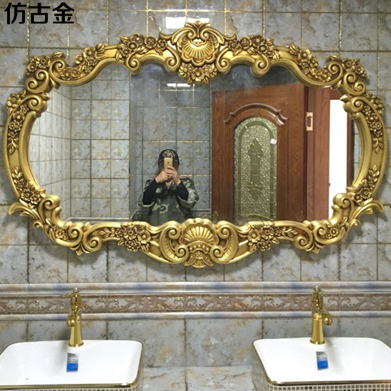欧式豪华双盆浴室镜壁挂卫生间镜子玄关镜子壁挂装饰镜洗手间复古