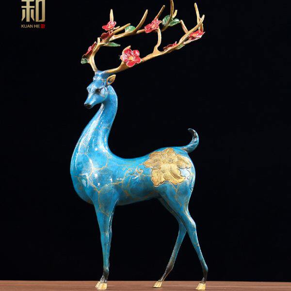 中式全新客厅玄关纯黄铜鹿摆件办公室开业乔迁送礼品装饰工艺品