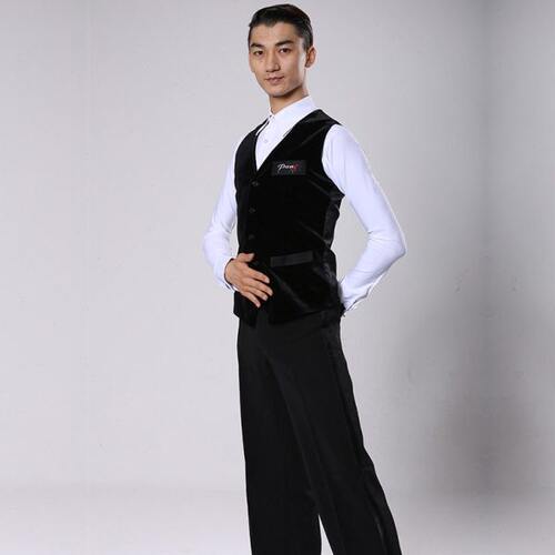 潘氏舞服男士摩登舞国标舞短马甲小马甲前丝绒后锦棉表演服比赛服