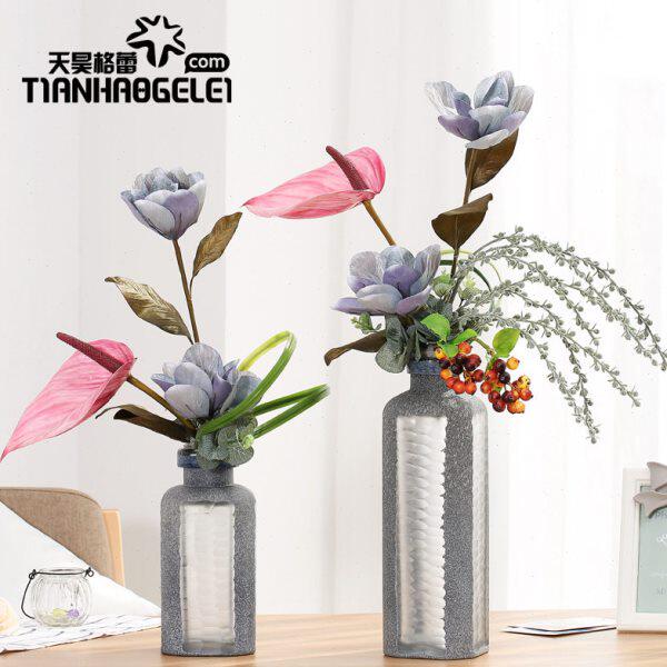 手工摹刻北欧石头纹玻璃花瓶样板房客厅餐厅办公室插花器