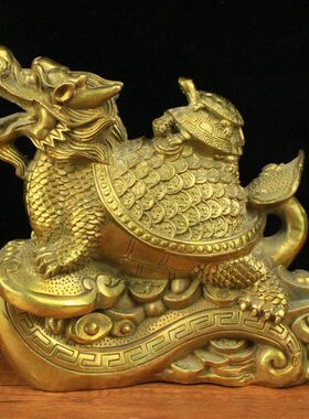 纯铜三代龙龟铜如意归来寿龟纯铜龙头龟大号家居饰品装饰品礼品