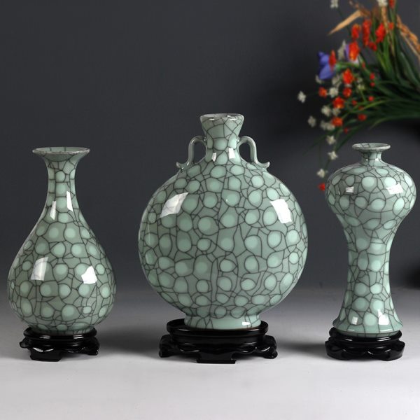 嘉青坊 龙泉青瓷花器客厅插花背景墙创意装饰摆件中式陶瓷小花瓶