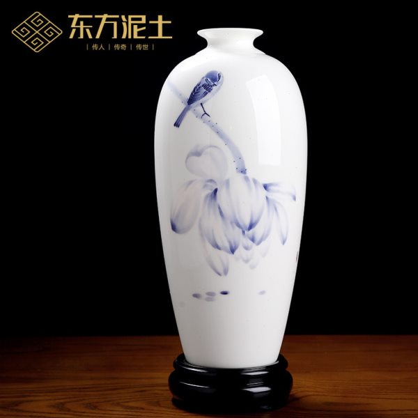 东方泥土陶瓷青花荷语小梅瓶家居客厅酒柜书房博古架公司民宿装饰