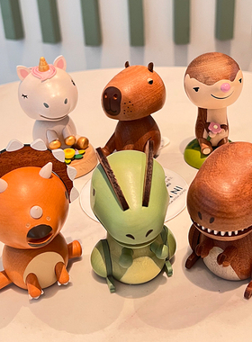 森活木质有趣车载摇头摆件中控台汽车H内饰饰品实木弹簧恐龙耶诞