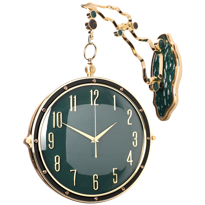 欧式双面轻奢钟表客厅家用时尚2021新款挂钟简V约吊钟挂墙时钟