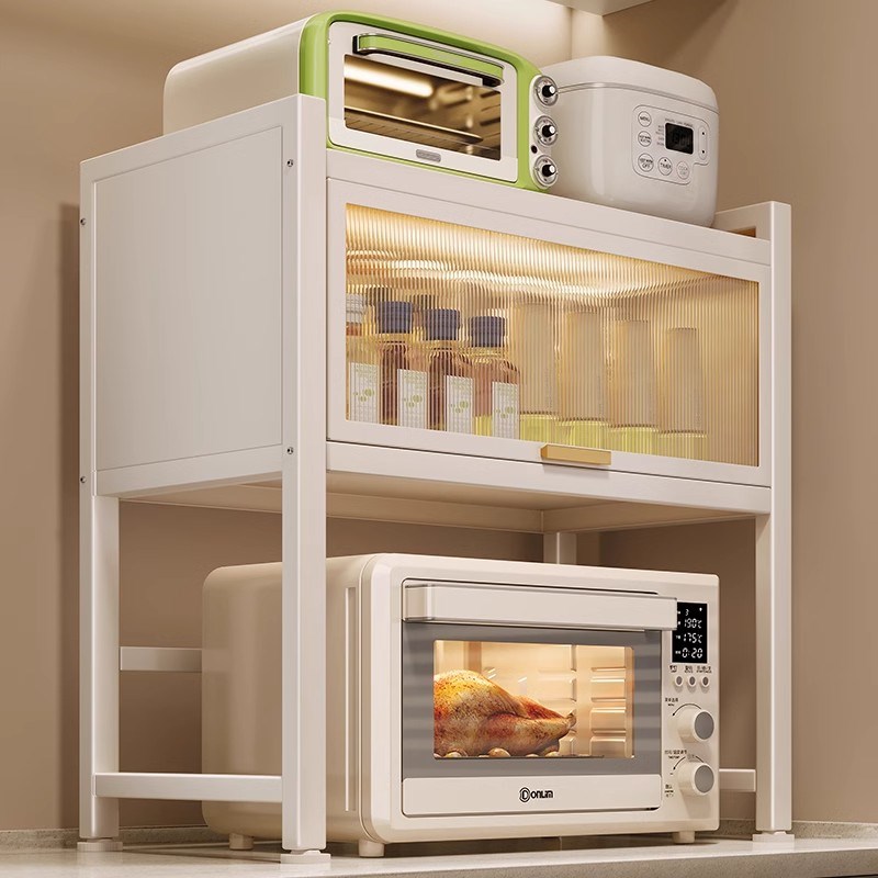 加厚带柜门厨房微波炉置物架台面多功能电器收纳架防W尘烤箱储物
