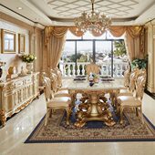 长方形组合奢华 长桌米欧式 大理石餐桌椅饭桌2.0全实木香槟色餐厅