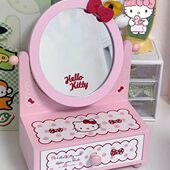 台化妆镜卧室桌面收纳盒镜哈喽凯蒂卡通儿童首饰盒可爱女生日礼物