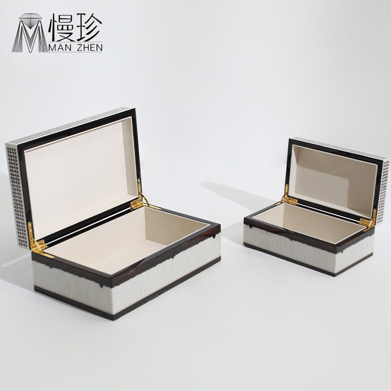 现代简约亮光钢琴烤漆木质首饰品收纳盒创意软装家居卧室桌面摆件