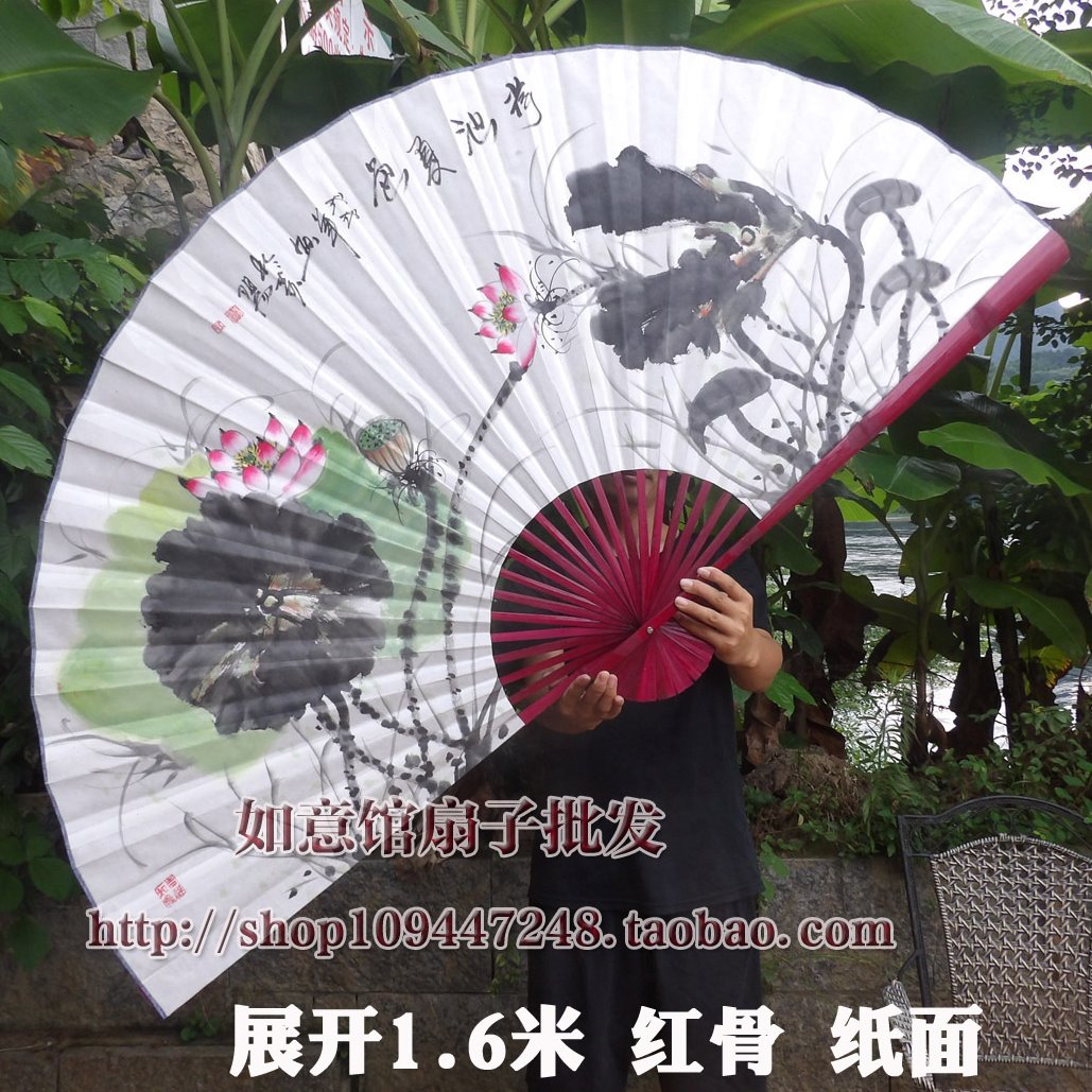 超大挂扇工艺大折扇中国风办公室客厅背景墙挂件宣纸水墨荷花扇子