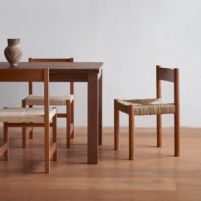 MUMO木墨 草编椅 复古实木餐椅家用中古日式编织化妆靠背椅子