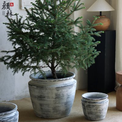 新款简约水泥花盆大号宽口家用客厅商场落地室内大口径绿植花盆大