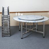 不锈钢大圆桌带凳子整套折叠家用餐桌商用经济现代带转盘桌子桌椅