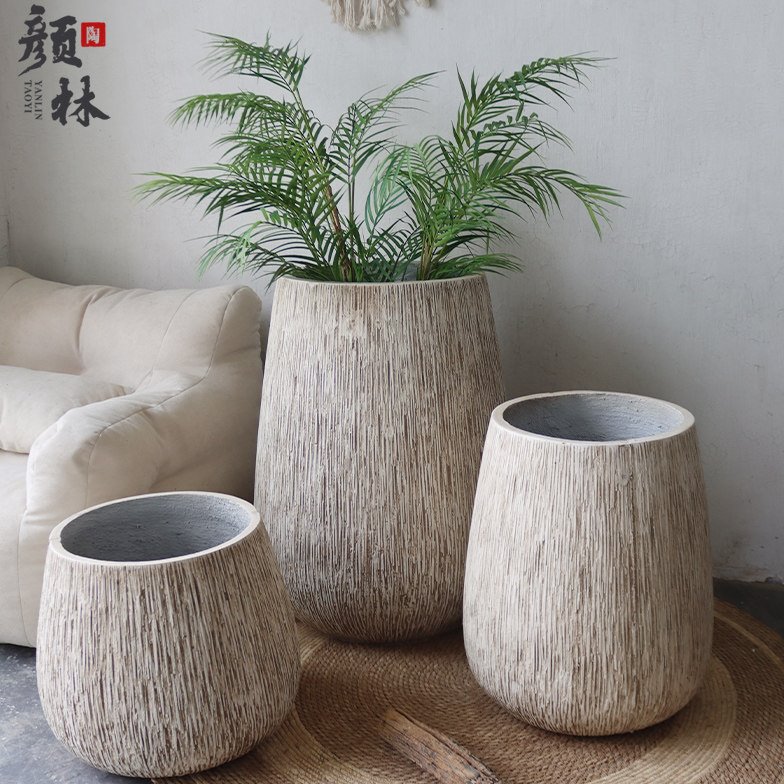 白色系花器大口径室内绿植花盆北欧客厅盆大屁股盆做旧花盆高款盆