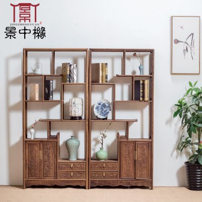 红木家具鸡翅木博古架中式多宝阁古玩架客厅玄关摆件架实木隔断柜