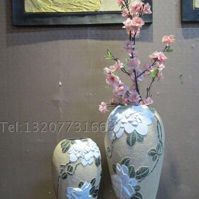 中式复古家居装饰品 仿古工艺品牡丹花瓶客厅玄关摆件 满园春色
