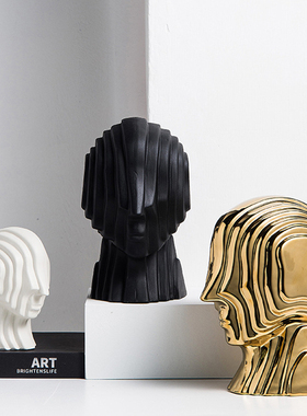 北欧轻奢创意抽象艺术金色头像y摆件客厅电视柜沙发酒店售楼装饰