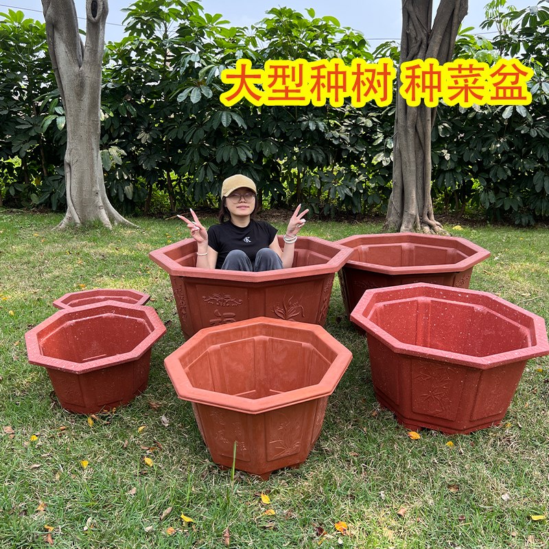 八角塑料a花盆大号特大号加厚红色种树盆景三角梅龙缸盆包邮无托