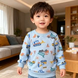 出口日本西松屋男童加绒卫衣男宝宝加绒卫衣儿童2025款薄绒外贸