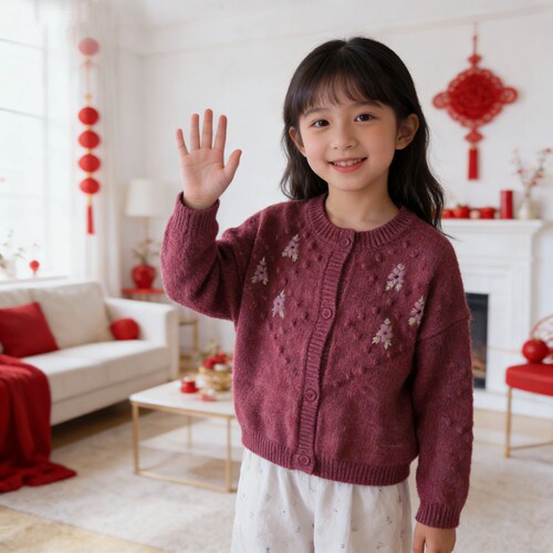 手工钩花！外贸出口女童毛衣开衫儿童宝宝春装春款针织2026新款