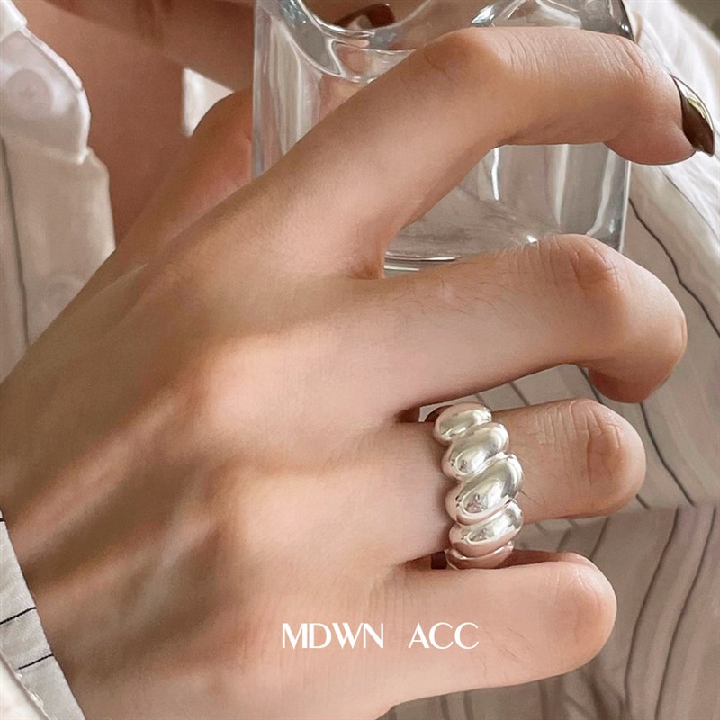 重工面包几何戒指女复古时尚个性S925银K开口指环嘻哈网红食指戒