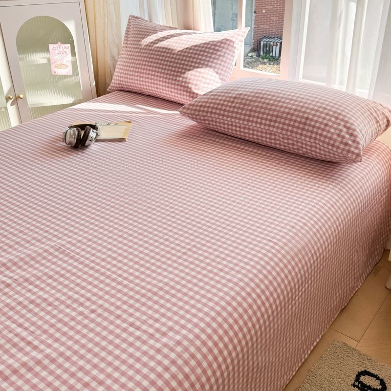 大学生宿舍老粗布单件床s单可机洗被单床上用品床上床单条纹三件