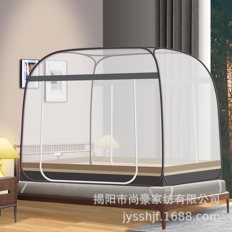 夏季新款蚊帐免安装蒙古包帐篷拉链D有底一体式钢丝纹帐可折叠家