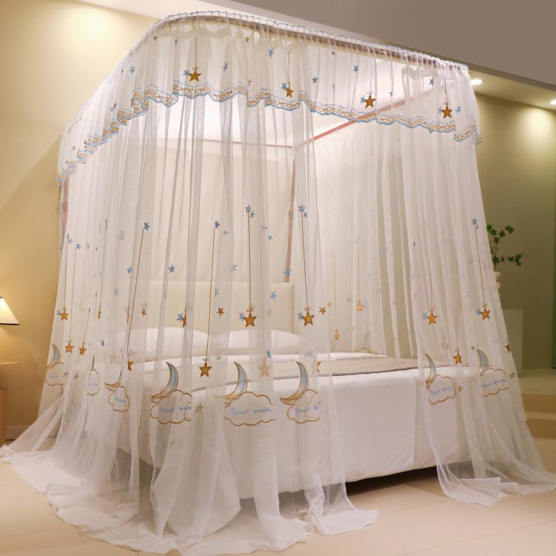 刺绣2024新g款U型导轨蚊帐加密加厚轨道升降可伸缩落地三开门家用