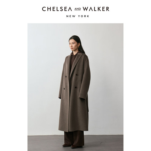 Chelsea and Walker经典羊绒大衣2025冬季高级感中长款系带外套女