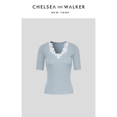 Chelsea and Walker桑蚕丝醋酸混纺蕾丝v领针织衫