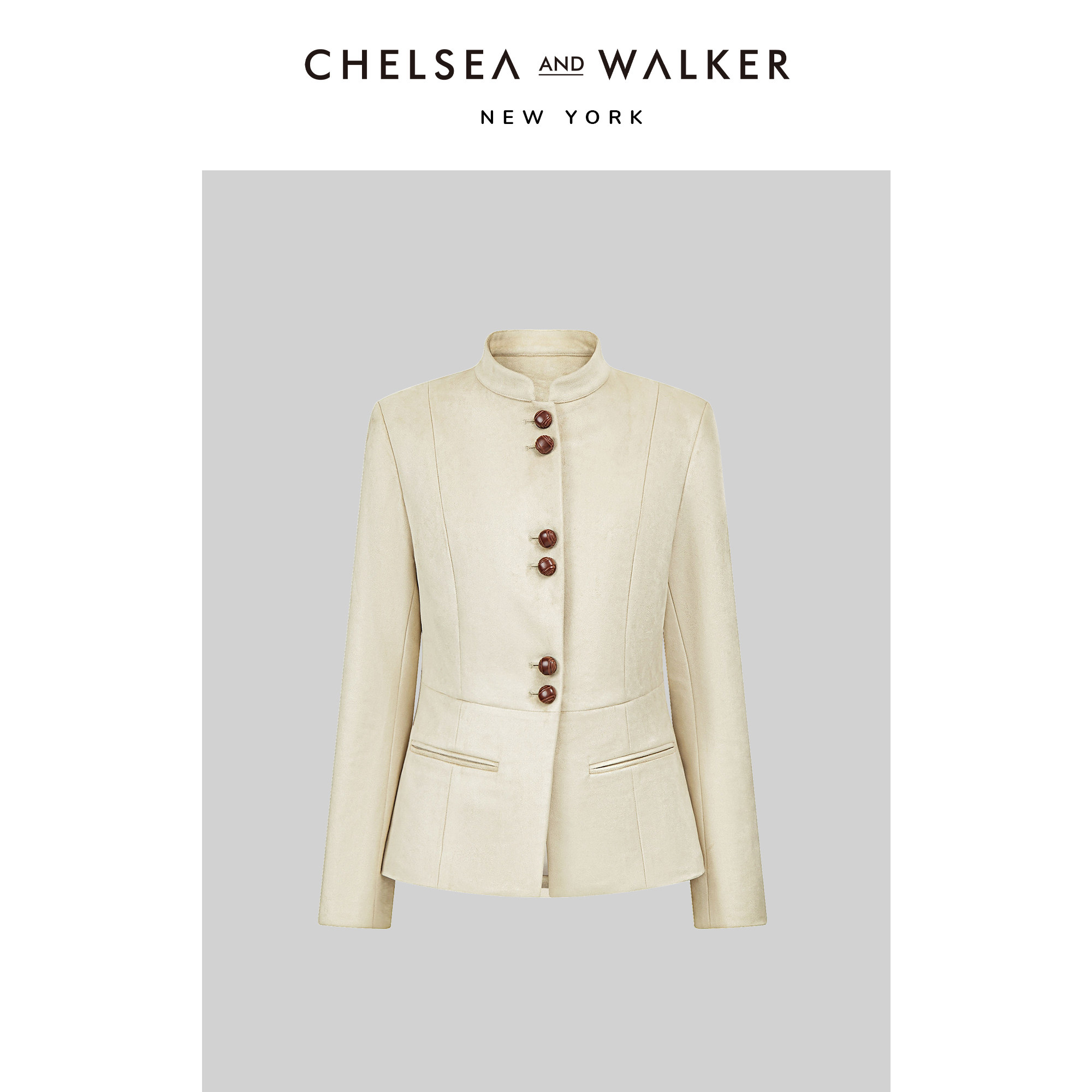 Chelsea and Walker小立领仿麂皮复古气质收腰修身正肩短外套