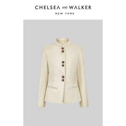 Chelsea and Walker小立领仿麂皮复古气质收腰修身正肩短外套