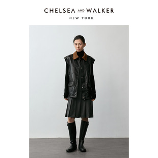 Chelsea Walker小众设计感马甲油蜡皮拼灯芯绒高级秋冬短外套 and