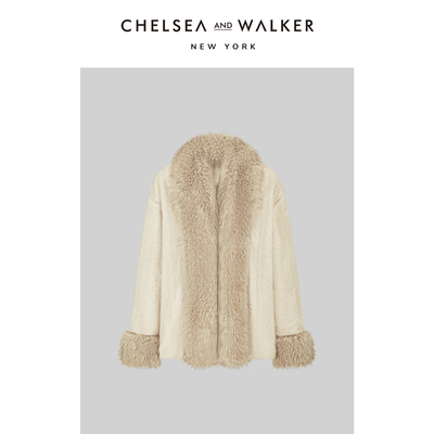 Chelsea and Walker复古轻奢大毛领环保皮草外套